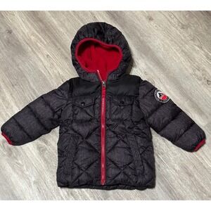 Snozu Puffer Jacket Hooded Winter Coat Padded Quilted Black Red 18M‎
